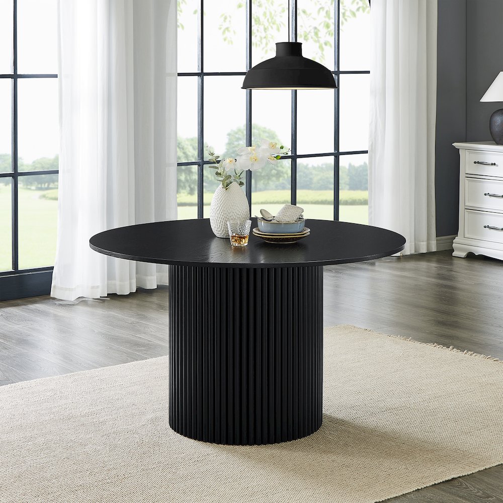 Henriet 5-Piece Round Dining Set,Pedestal DiningTable with 4Stylish Chairs,Black. Picture 5