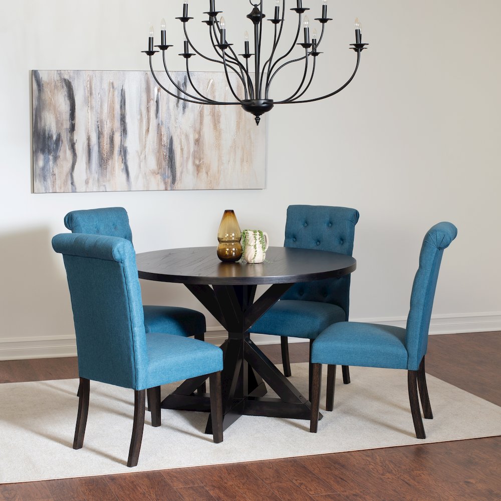 Nylander 5-Pc Dining Set, Cross-Buck Dining Table with 4 Stylish Chairs, Blue. Picture 2