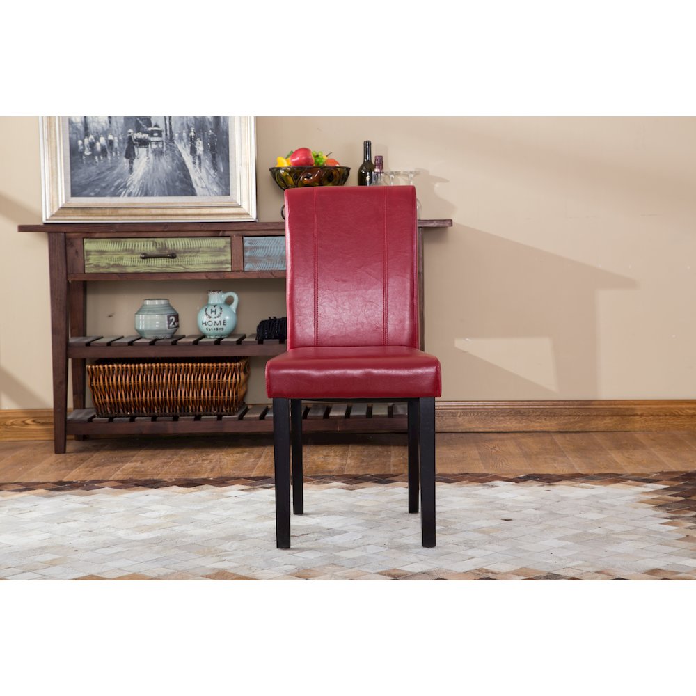 Urban Style Solid Wood Leatherette Padded Parson Chair, Red, Set of 2. Picture 3