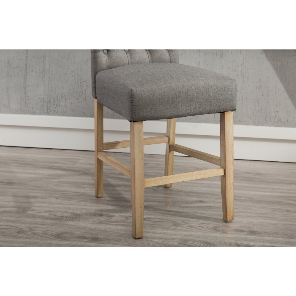 Siena Counter Height Button Tufted Back Solid Wood Stools, Set of 2, Gray. Picture 8