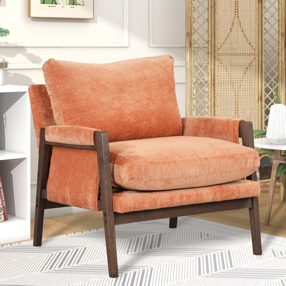 Kelly Mid-Century Modern Velvet Accent Armchair, Orange. Picture 2
