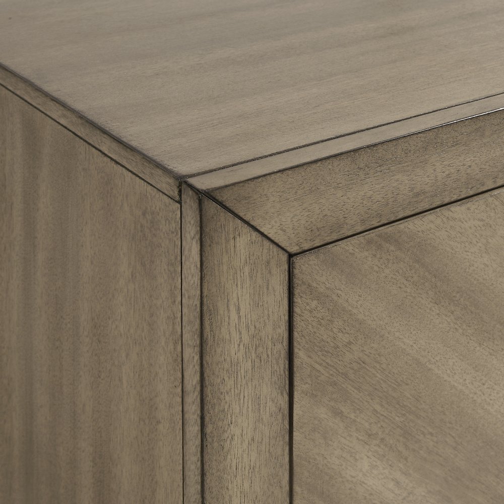 Wood Bedroom Set: Queen Bed, Dresser, Mirror, Nightstand in Weathered Sand. Picture 9