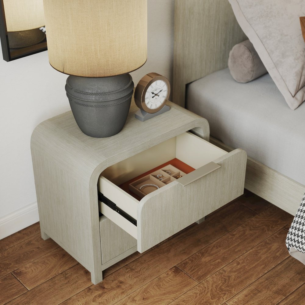 Tavari Contemporary 2-Drawer Wood Nightstand, Light Gray. Picture 3