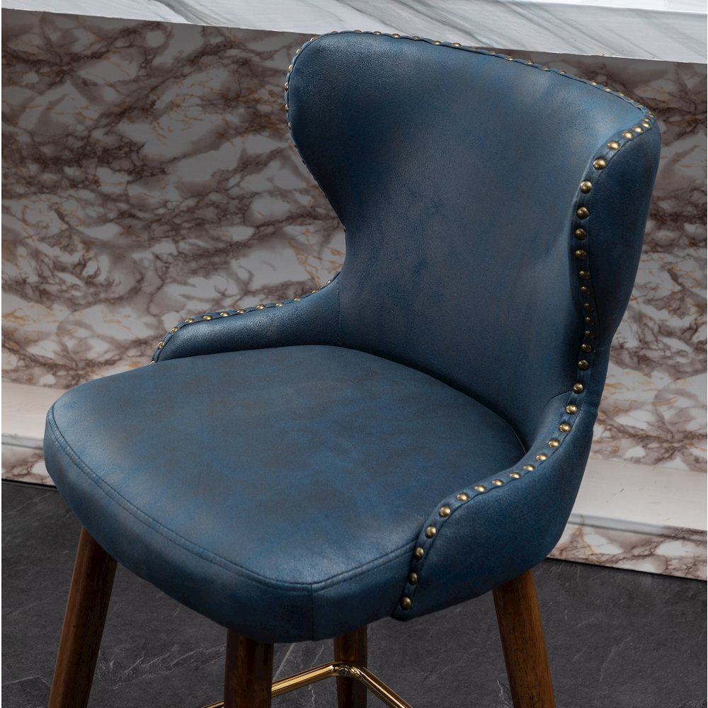 Nevis Modern Faux Leather Tufted Nailhead Trim Counter Stool Set of 2, Blue. Picture 10