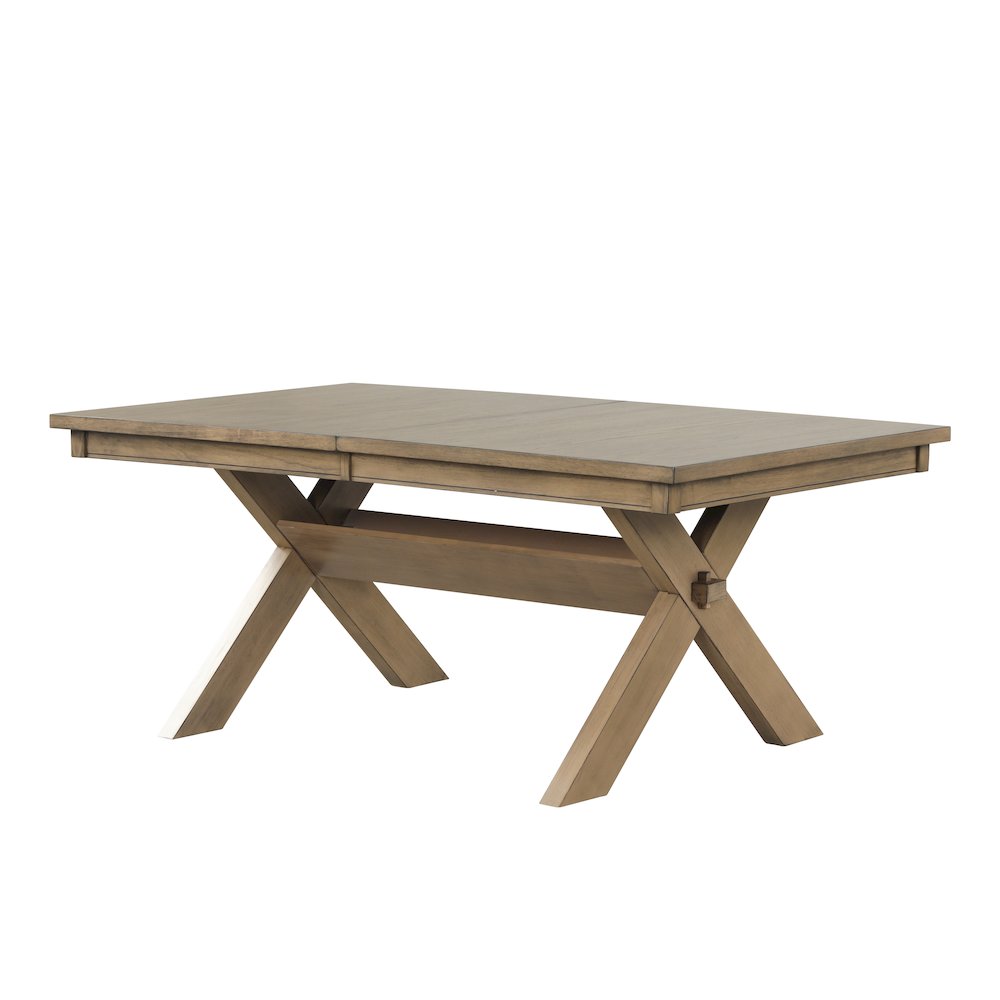 Raven Wood Trestle Extendable Dining Table with Leaf, Glazed Pine Brown. Picture 9