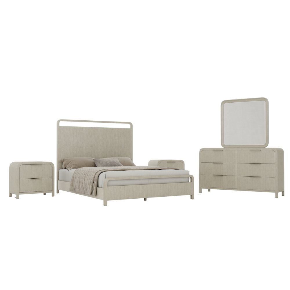 Tavari 5-PC Queen Bedroom Set, Bed, Dresser, Mirror, Two Nightstands, Light Gray. Picture 1