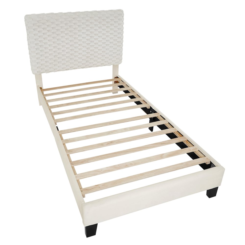 Findlay Plush 3D Upholstered Platform Bed in White Dove, Twin. Picture 9