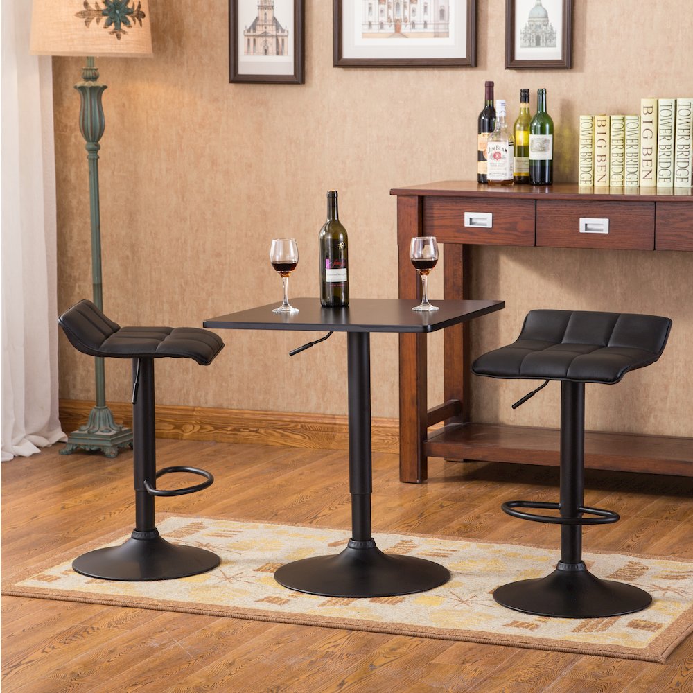 Belham Square Adjustable Bar Table and 2 Swivel Adjustable Bar Stool, Black. Picture 5