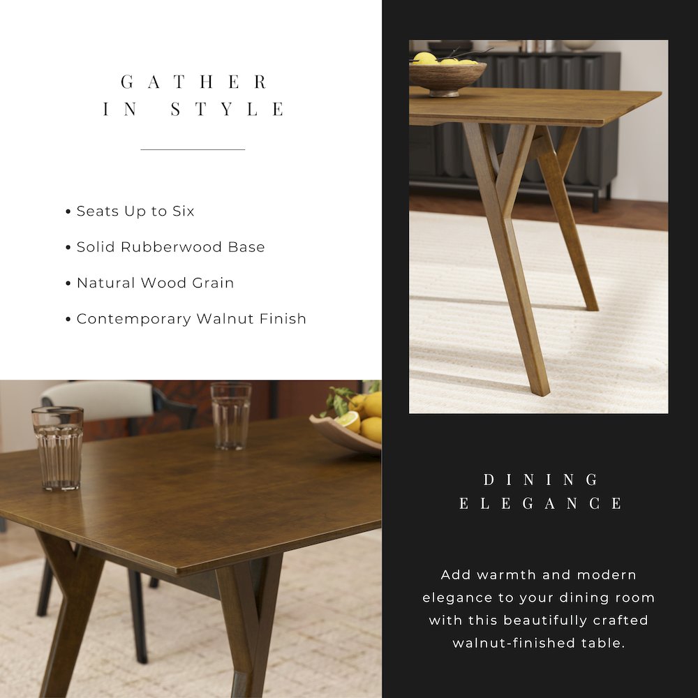 5-Piece Dining Set, Walnut Finished Dining Table with 4 Brown Wishbone Chairs. Picture 10
