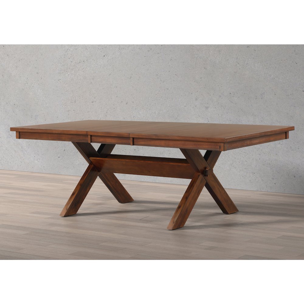 Karven Wood Trestle Extendable Dining Table with Leaf, Dark Hazelnut. Picture 4