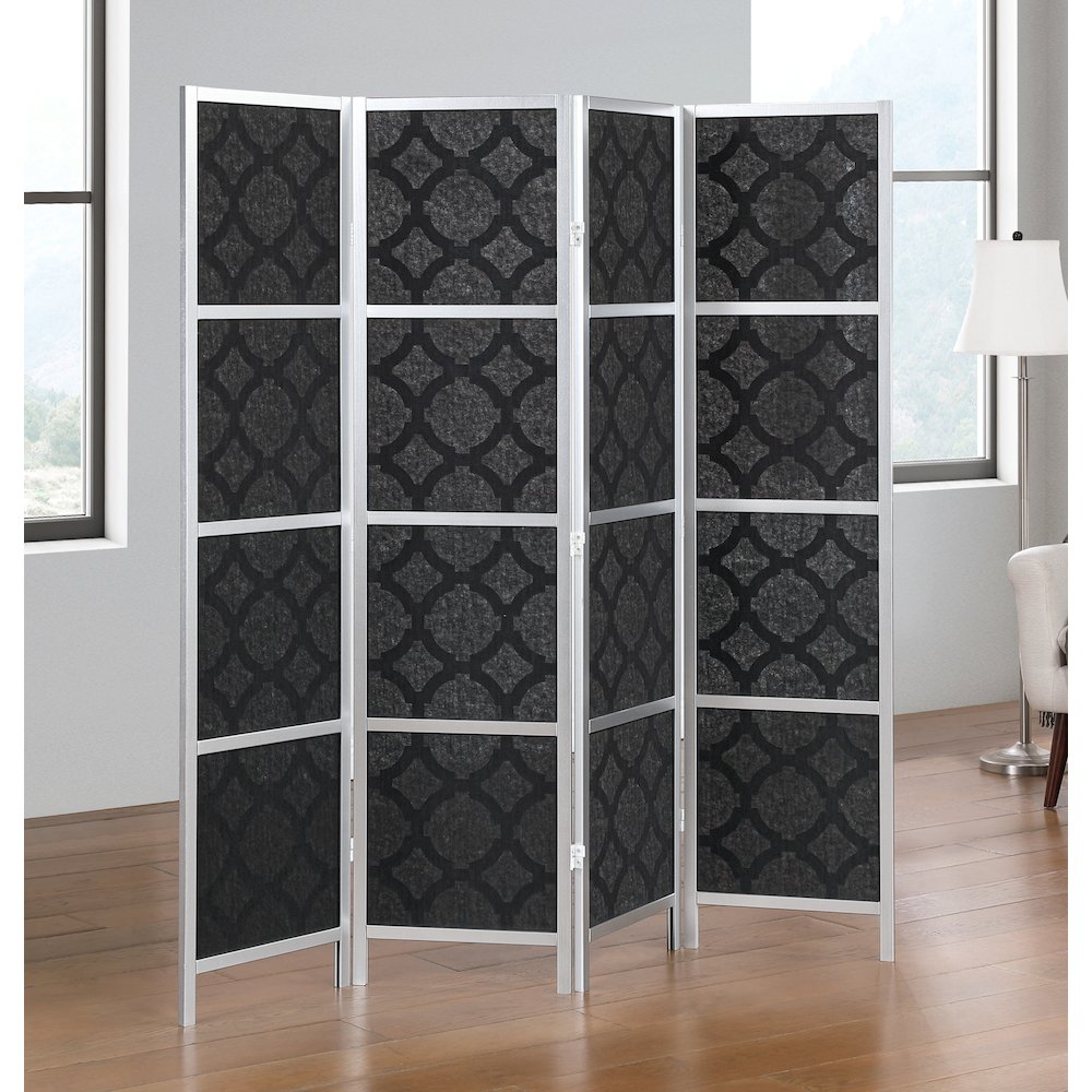 4-Panel Room Divider, Decorative Folding Freestanding Privacy Screen, Silver. Picture 3