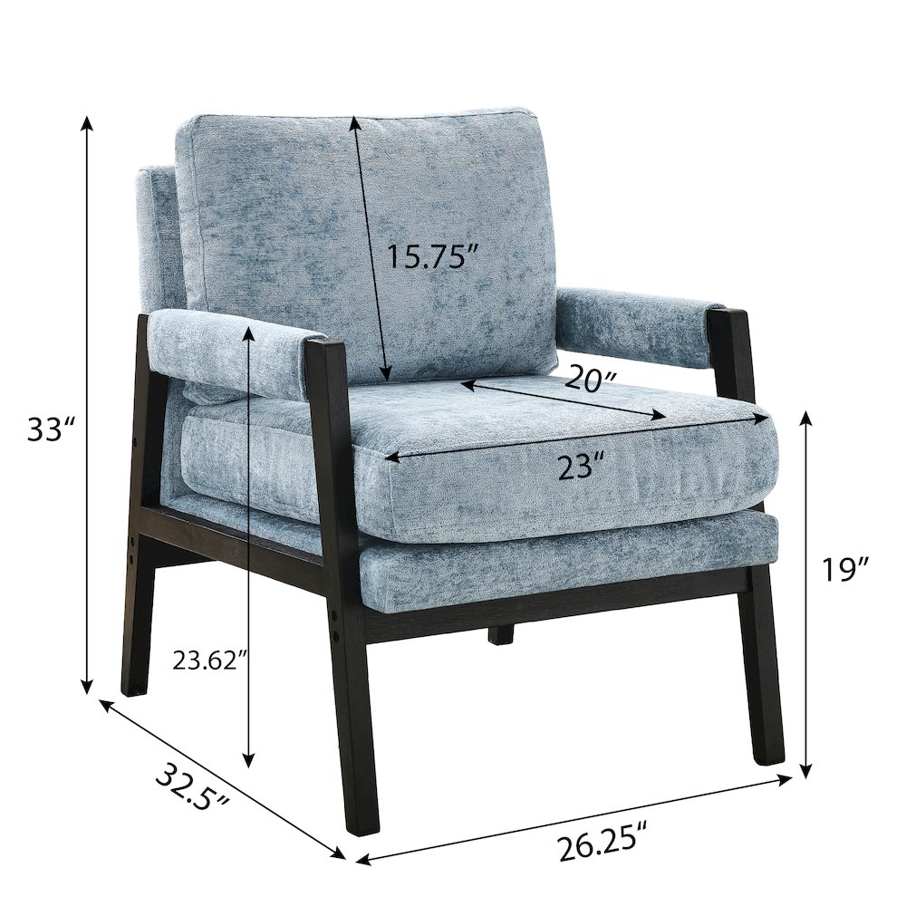 Kelly Mid-Century Modern Chenille Upholstered Accent Armchair, Blue. Picture 9