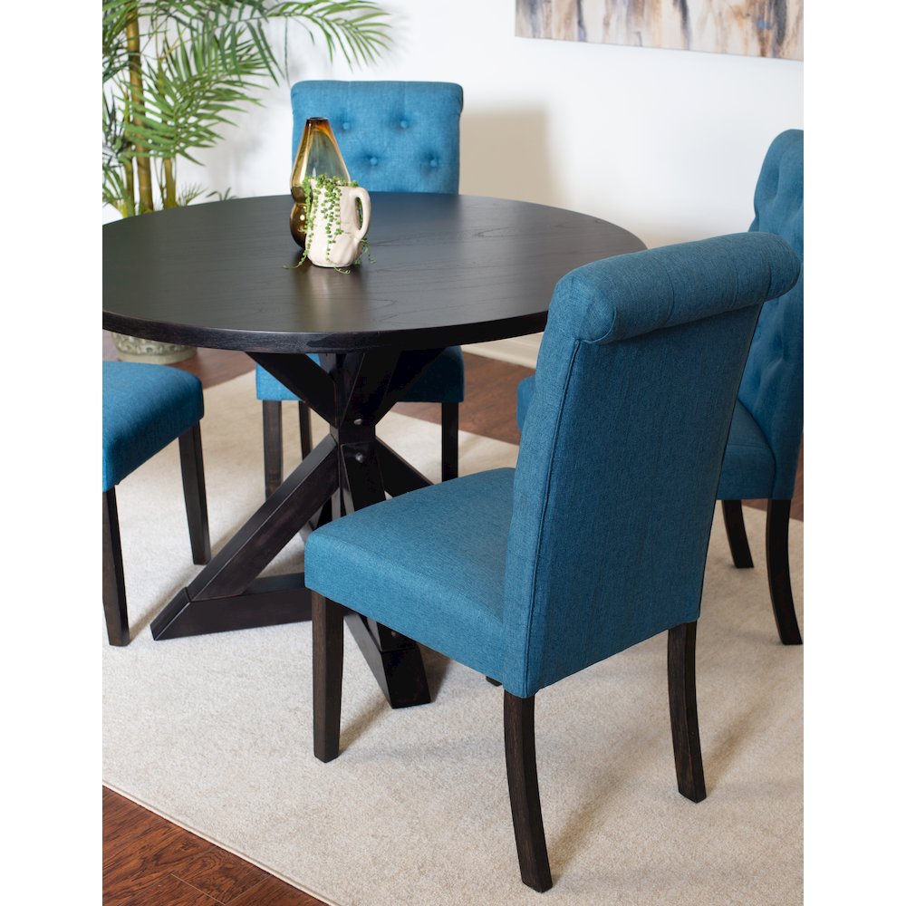Nylander 5-Pc Dining Set, Cross-Buck Dining Table with 4 Stylish Chairs, Blue. Picture 4