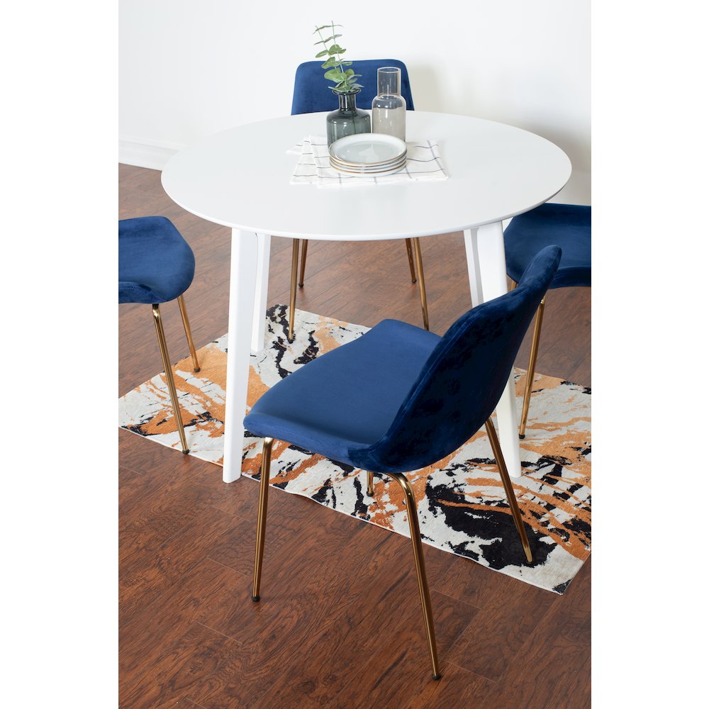 Aufurr 5-Pc Dining Set, White Round Dining Table with 4 Chairs, Blue. Picture 4