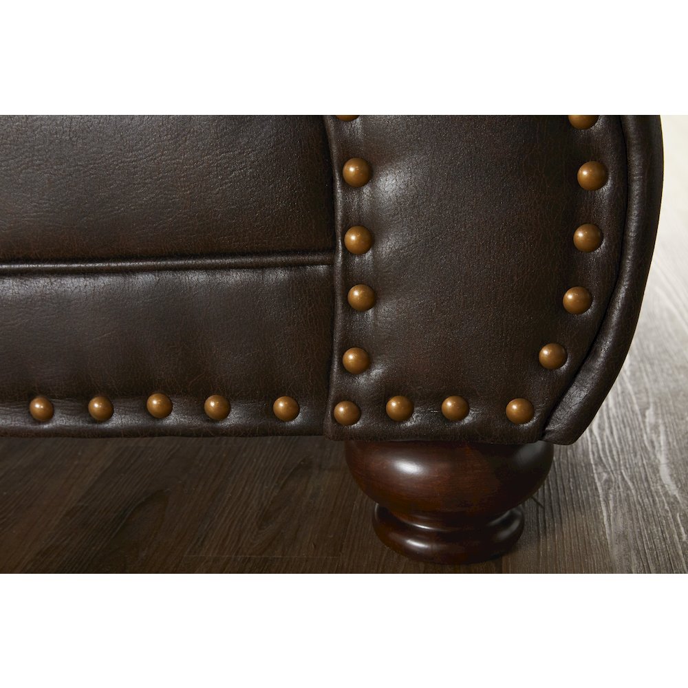 Leinster Faux Leather Upholstered Nailhead Loveseat in Espresso. Picture 6