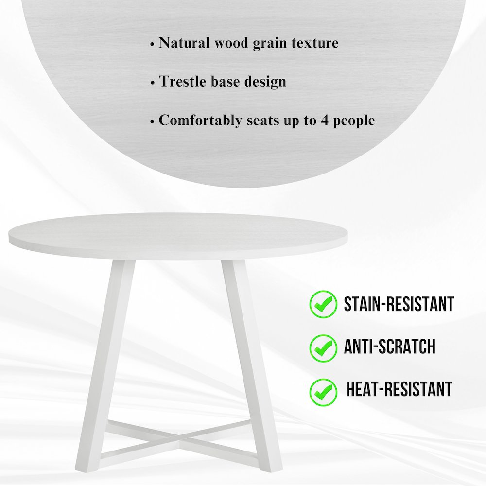 Evatt 5-Piece Round Dining Set, Trestle Round Table with 4 Stylish Chairs, Gray. Picture 4