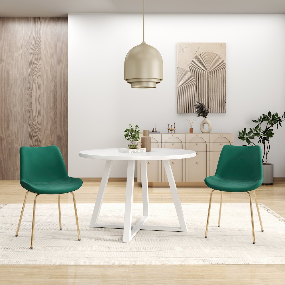 Avant 3-Piece Round Dining Set, Trestle Dining Table with 2 Side Chairs, Green. Picture 2