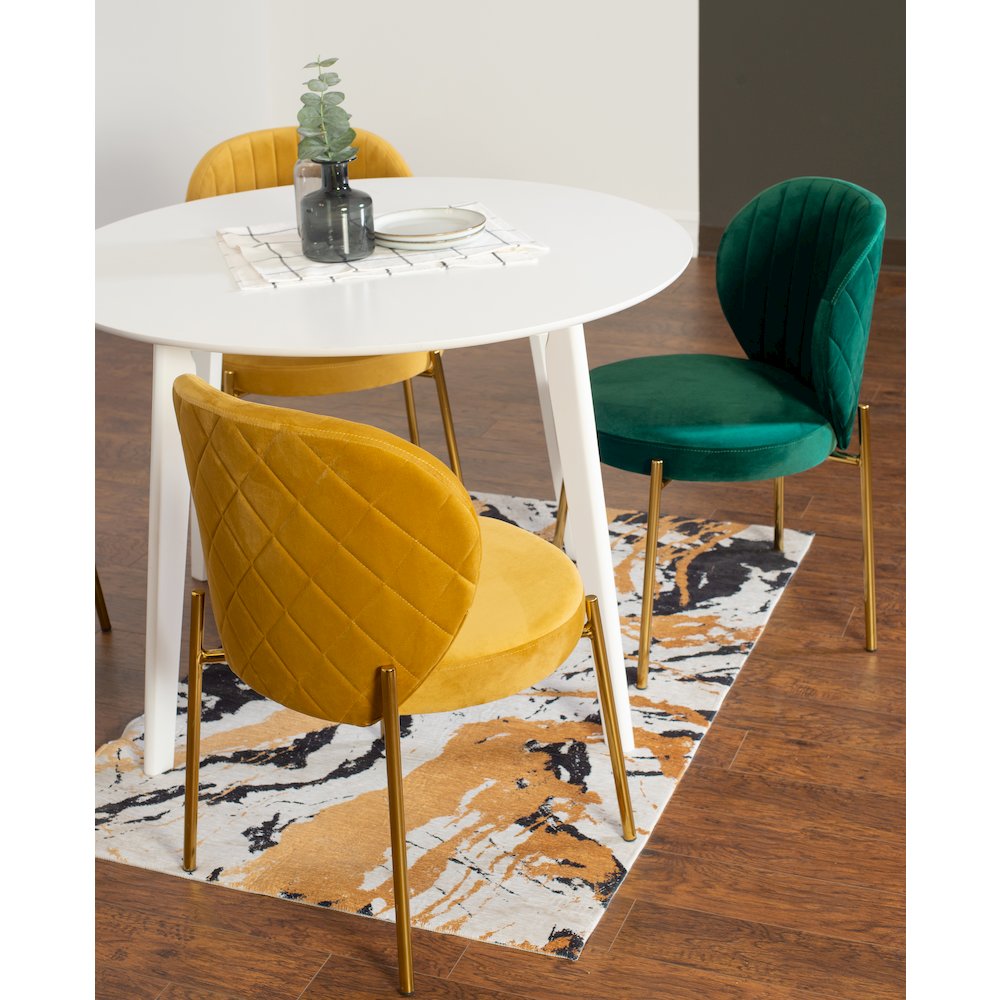 Amoa 5-Pc Dining Set, White Round Dining Table with 4 Chairs, Green and Yellow. Picture 2