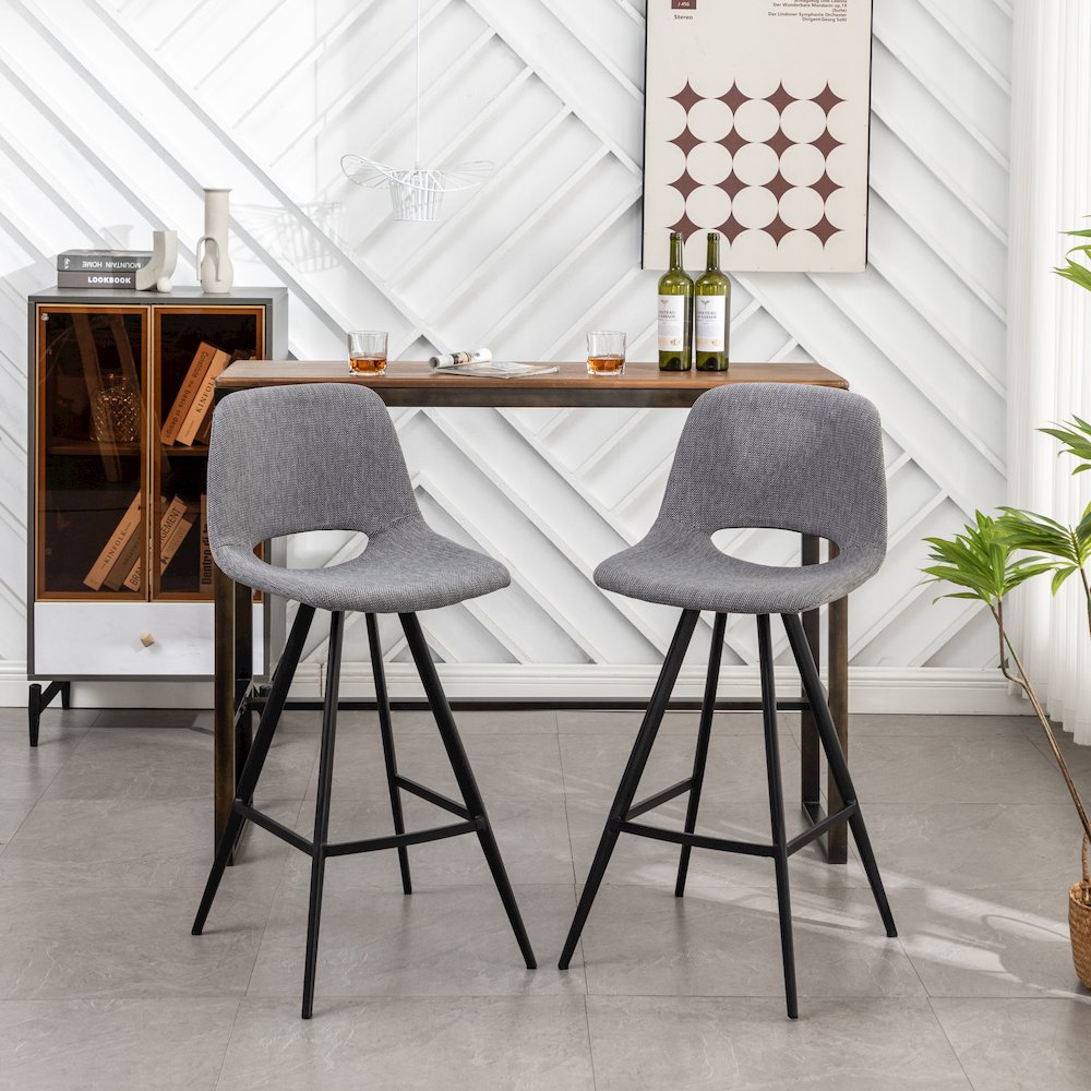 Porth Fabric Kitchen 28.25" Barstools, Set of 2, Gray. Picture 6