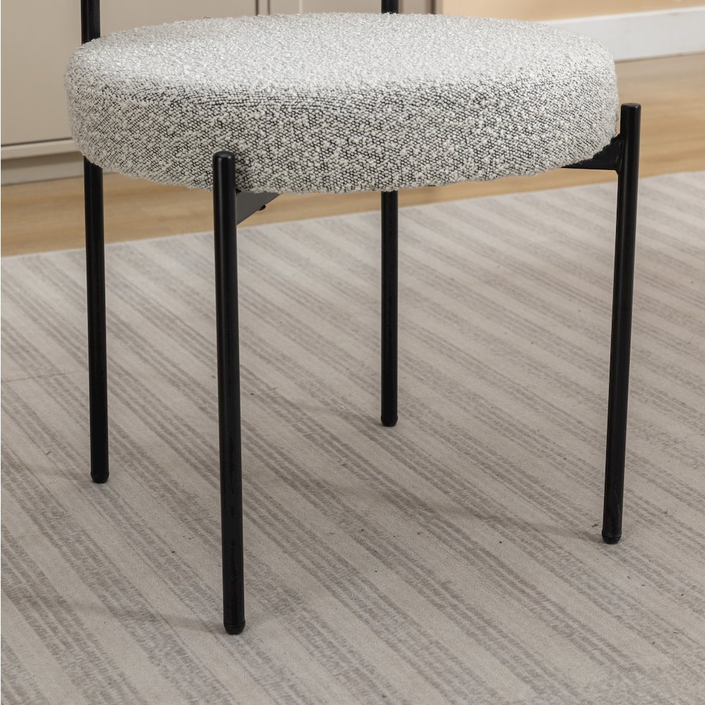 Burbank Modern Round Boucle Dining Chairs, Set of 2, Black White. Picture 10