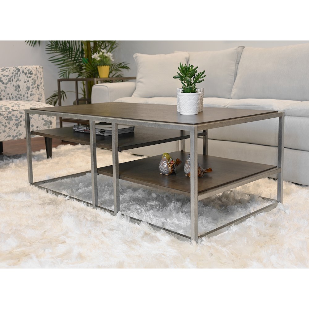 Padena Metal Frame Wood Living Room Coffee Table with Shelf. Picture 4