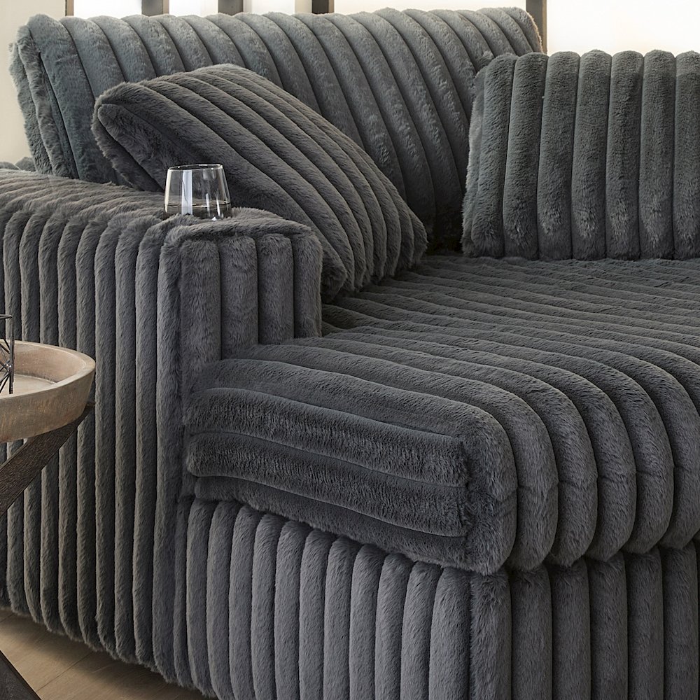 Belvoir Oversized Cuddle Chaise, with Cup Holders, Charcoal. Picture 3
