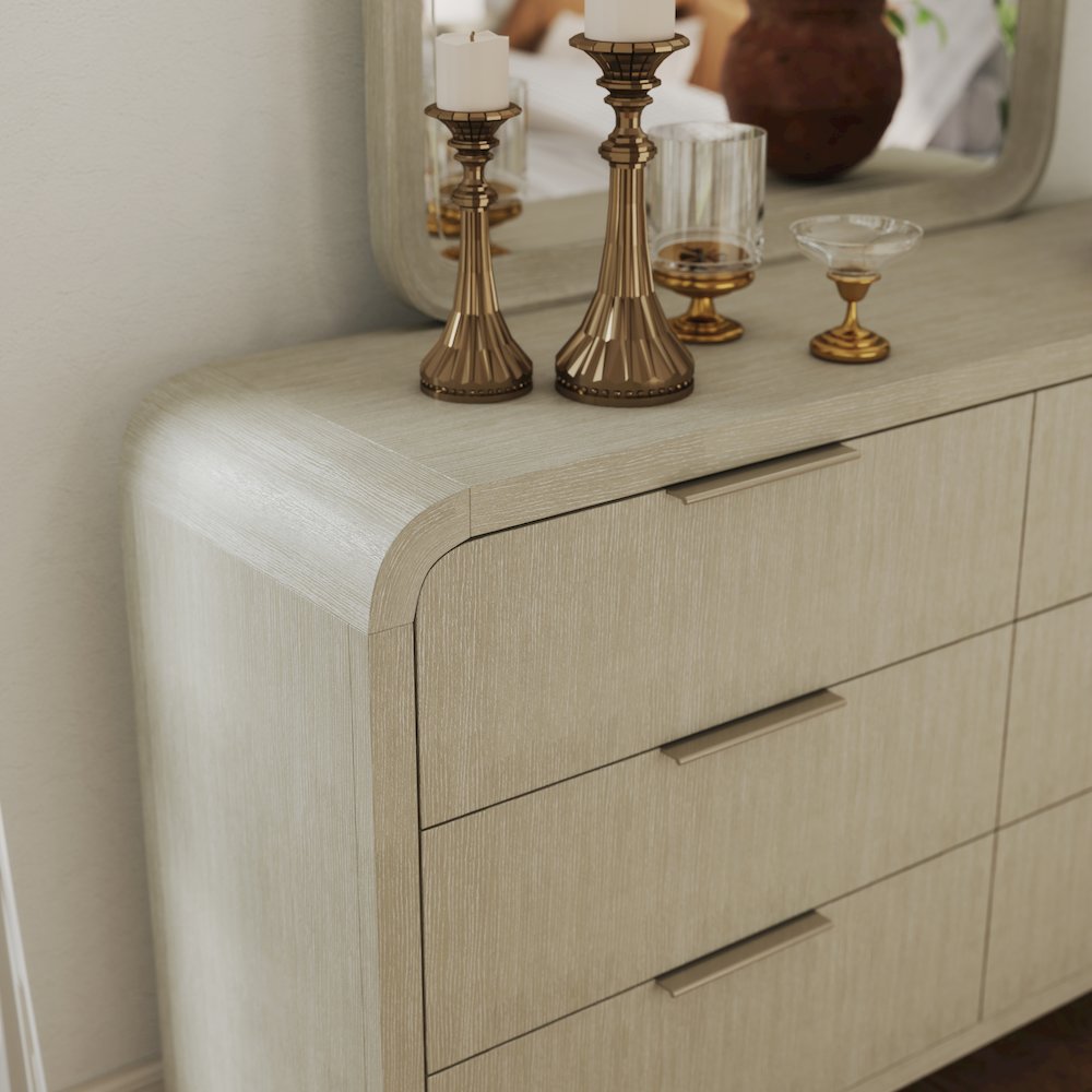 Tavari Contemporary 6-Drawer Wood Dresser with Mirror, Light Gray. Picture 3