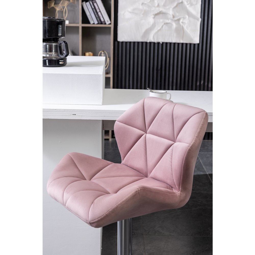 Breni Velvet Diamond Tufted Swivel Adjustable Height Barstool, Set of 2, Mauve. Picture 8