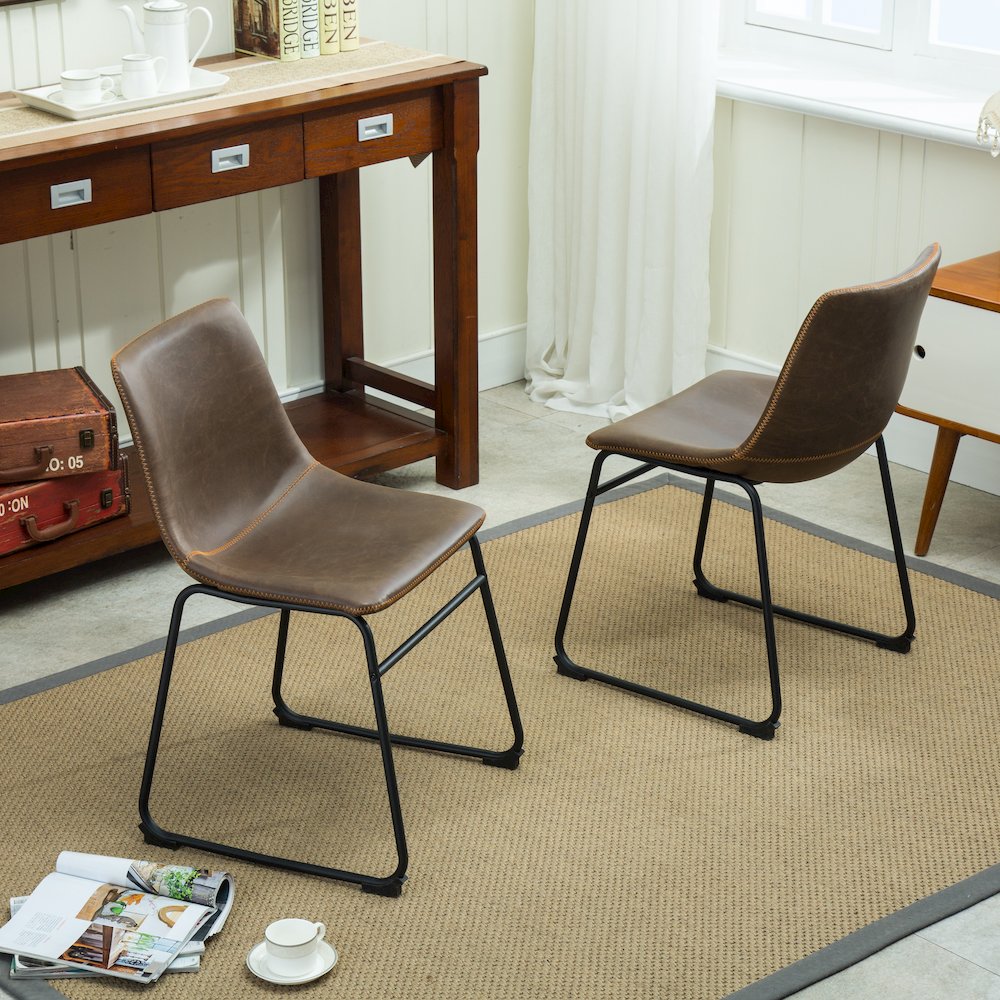 Lotusville Vintage PU Leather Dining Chairs, Antique Brown, Set of 2. Picture 6