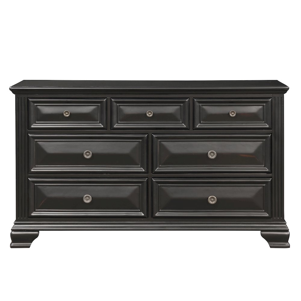 Vintage Black Wood Bedroom Set, King Panel Bed, Dresser, Mirror, 2 Nightstands. Picture 7