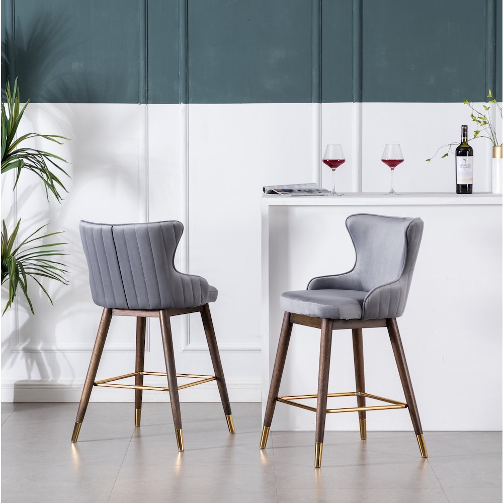 Leland Fabric Upholstered Counter Height Wingback Stools, Set of 2, Gray. Picture 5
