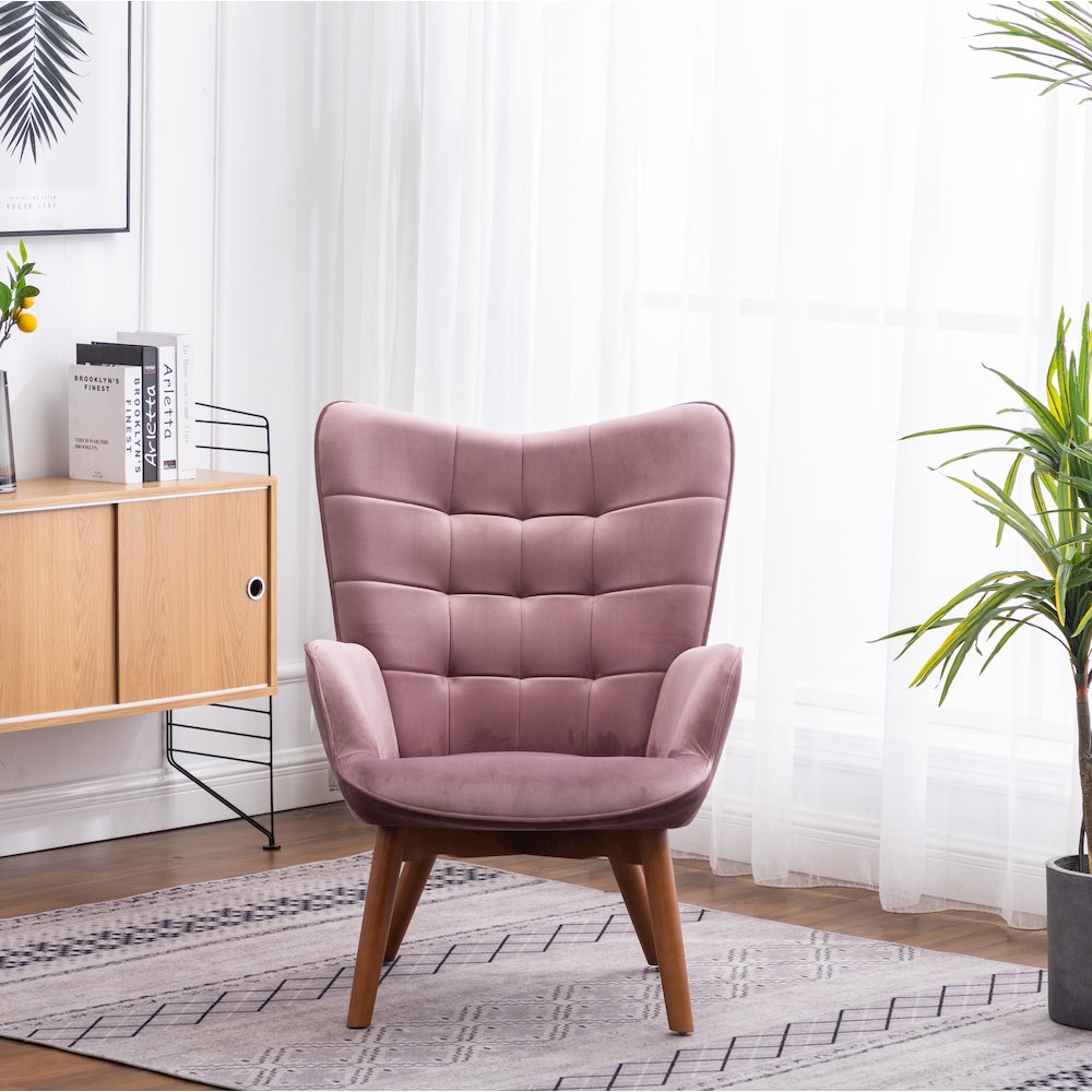 Leiria Contemporary Silky Velvet Tufted Accent Chair with Ottoman, Mauve. Picture 5
