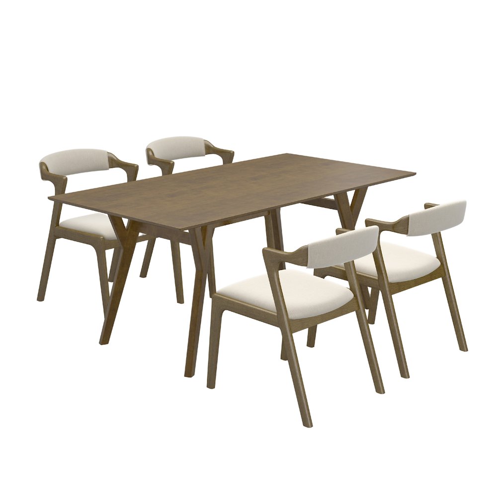 Modern 5-Piece Dining Set, Walnut Finished Dining Table with 4 Brown Chairs. Picture 1