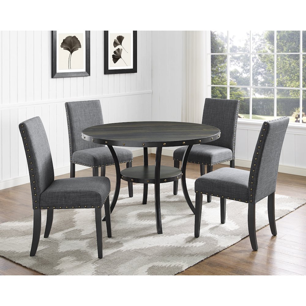 Biony Espresso Wood Dining Set with Gray Fabric Nailhead Chairs, 5-Pc. Picture 2