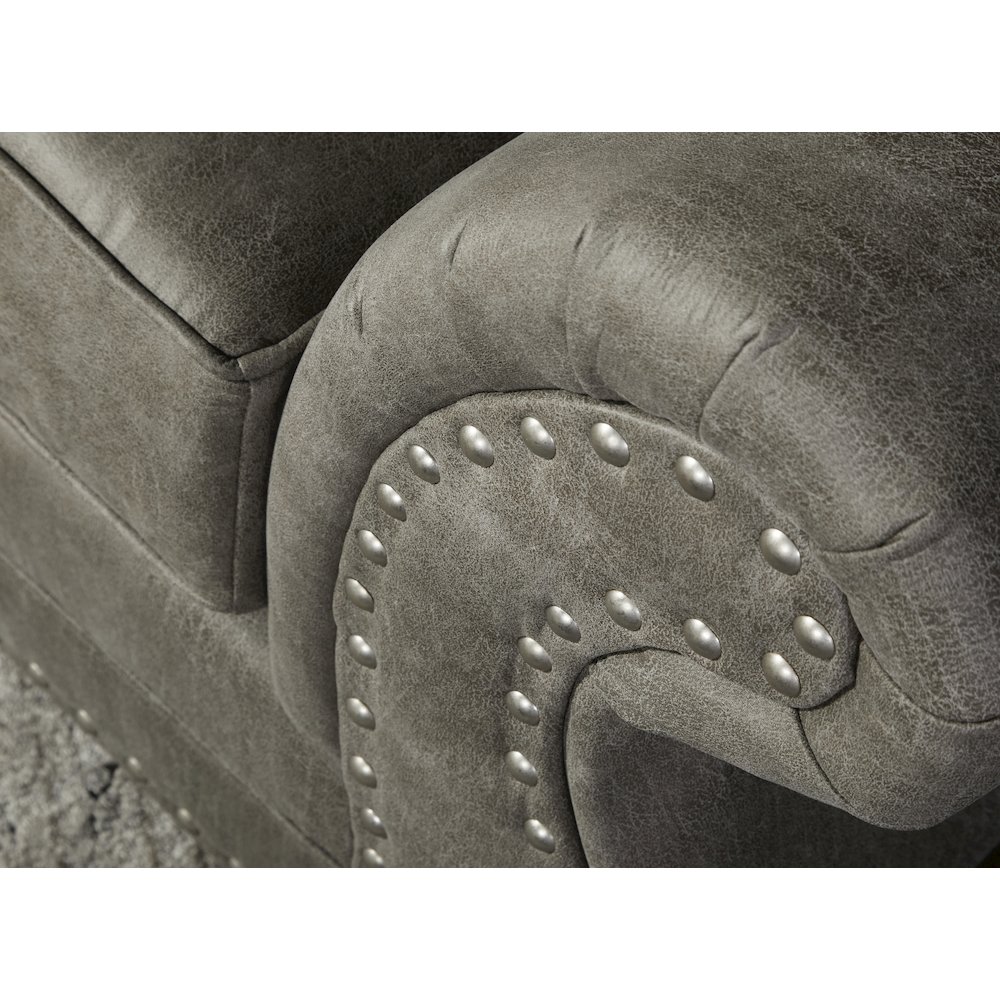 Leinster Faux Leather Upholstered Nailhead Loveseat in Stone Gray. Picture 5