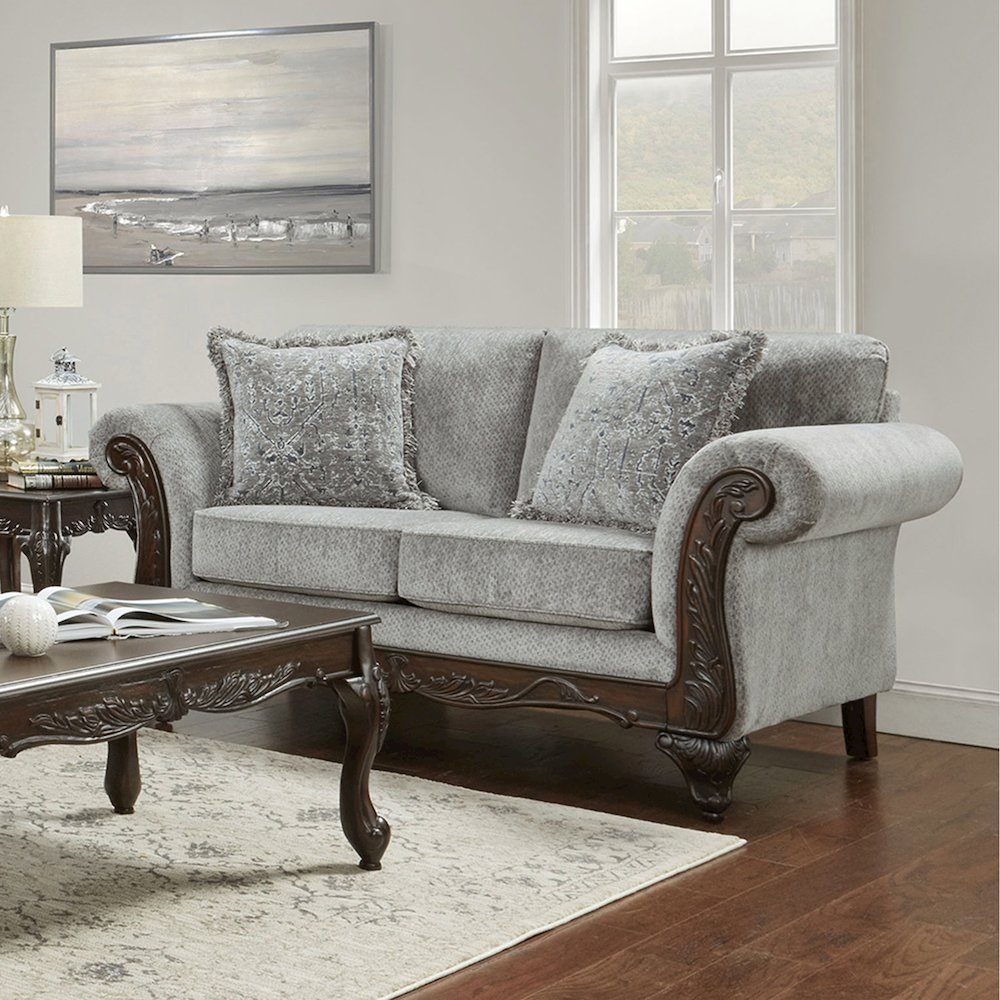 Hernen Carved Wood Frame Gray Sofa and Loveseat Set. Picture 2