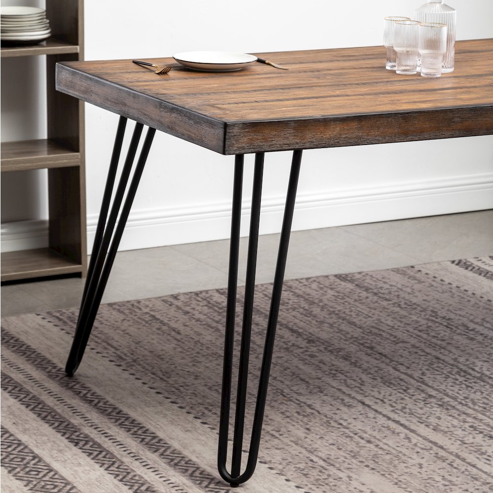 Aryven Industrial Metal Hairpin Design Dining Table, Rustic Dark Pine. Picture 5