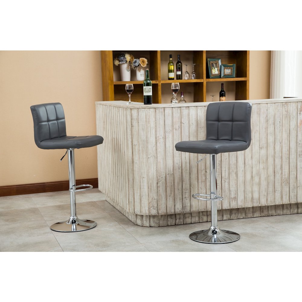 Biscc 2 Swivel Elegant PU Leather Modern Adjustable Hydraulic Barstools, Gray. Picture 2