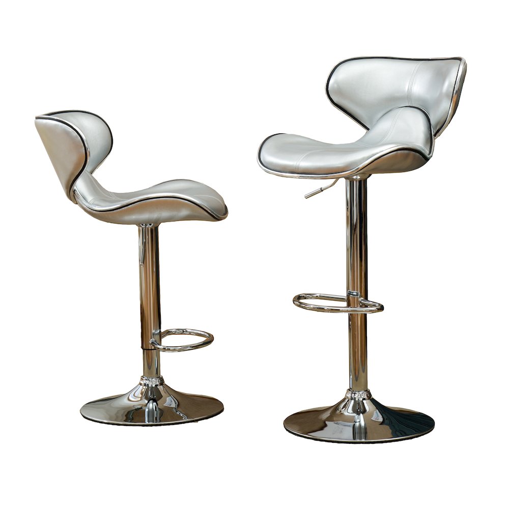 Masaccio Silver Leatherette Adjustable Swivel Barstool Chrome Base, Set of 2. Picture 1