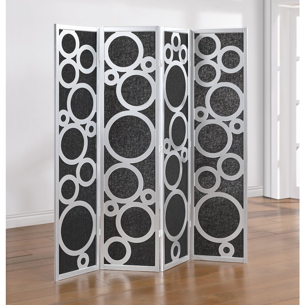 4-Panel Room Divider, Decorative Folding Freestanding Privacy Screen, Silver. Picture 2