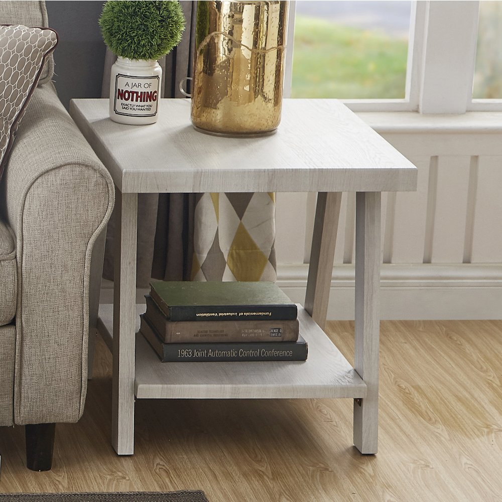 Athens Contemporary Wood Shelf End Table in White Finish. Picture 4