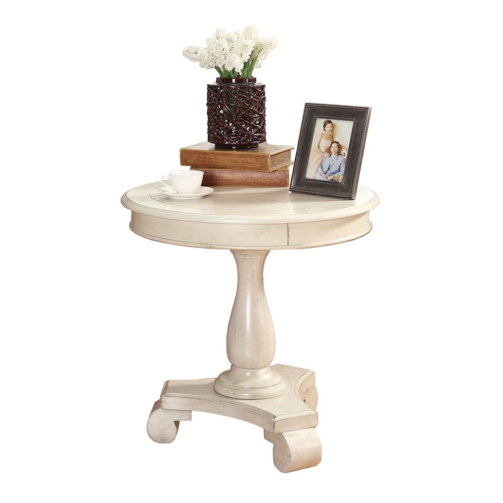 Rene Round Wood Pedestal Side Table, White. Picture 1