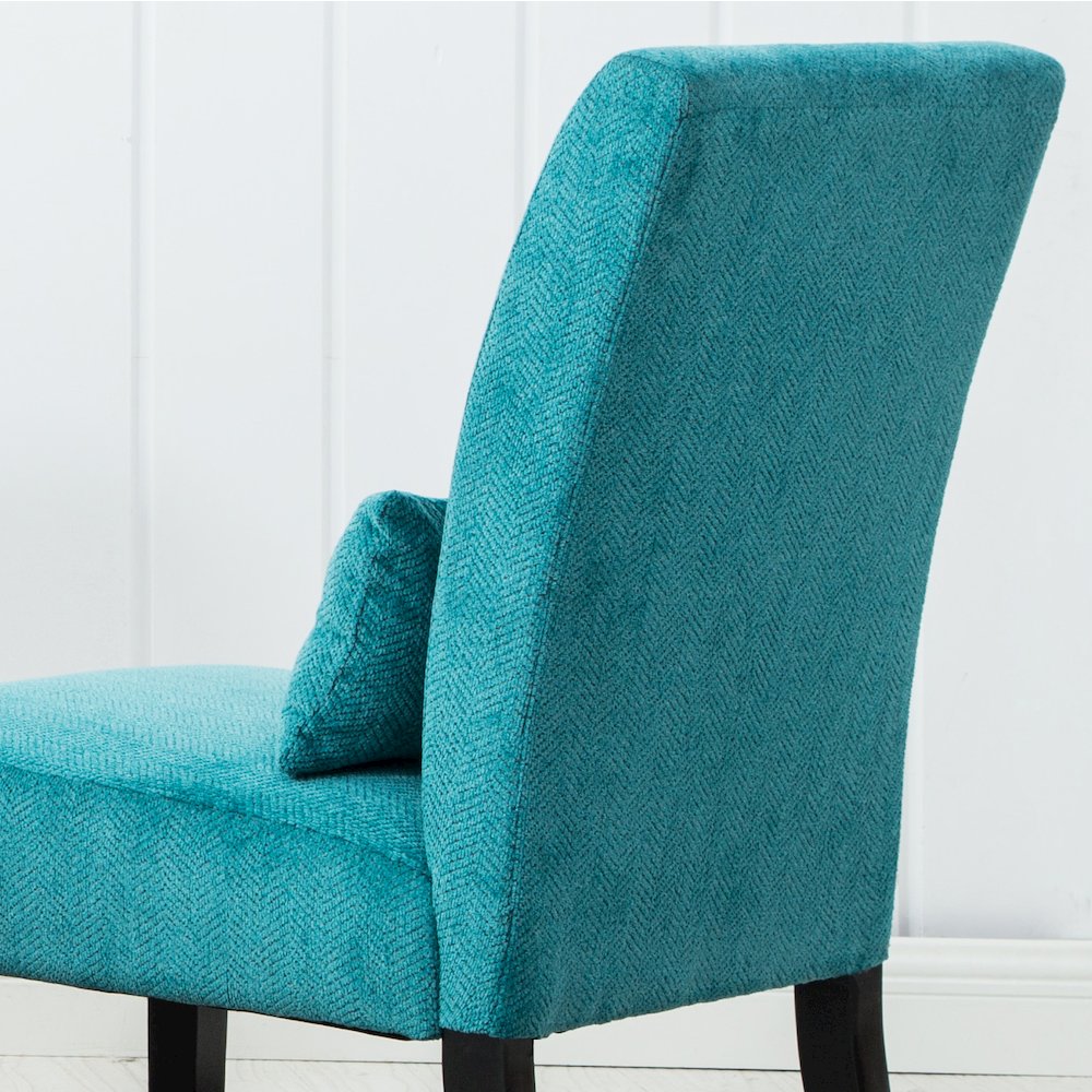 Pisano Teal Blue Fabric Armless Accent Chair with Matching Kidney Pillow. Picture 5