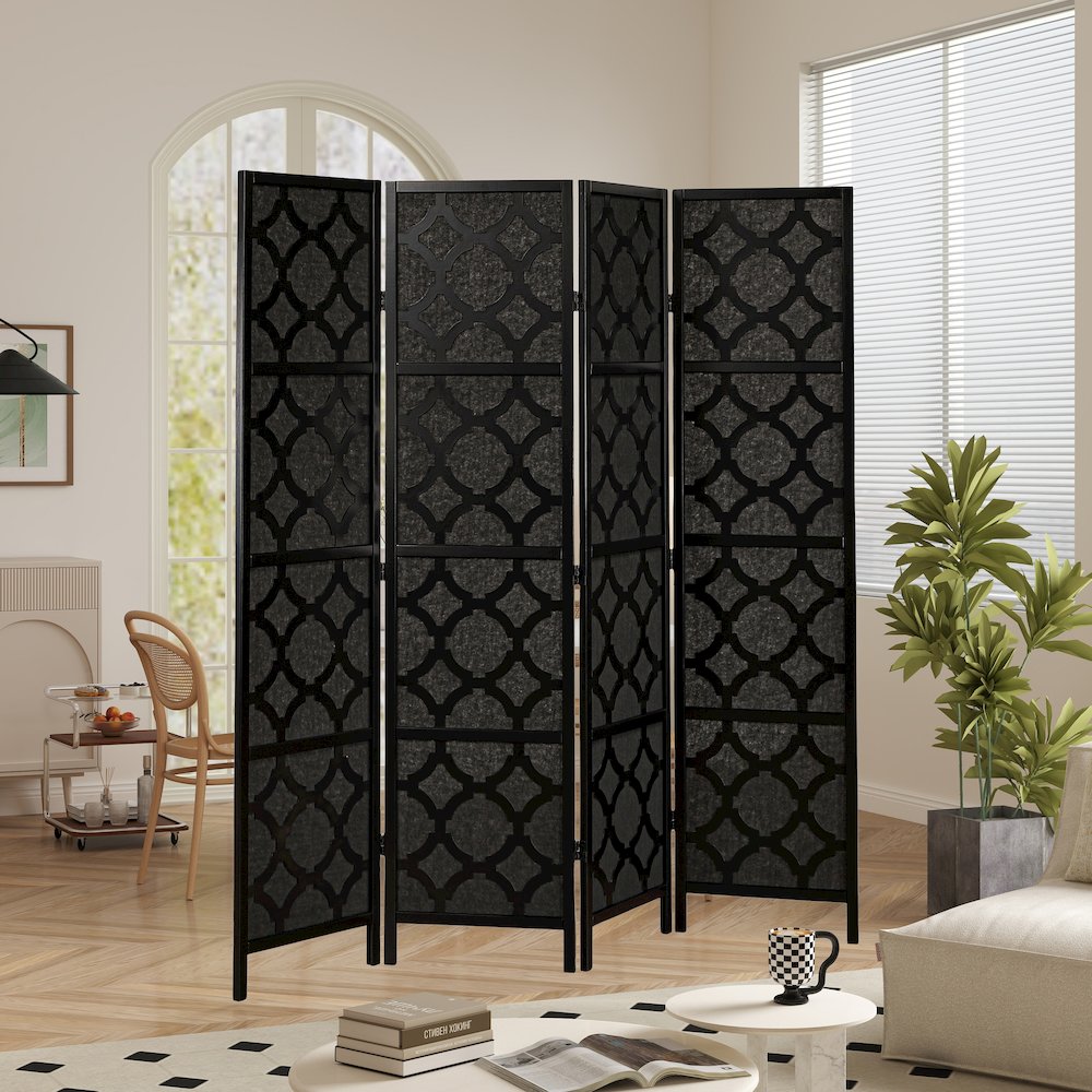 4-Panel Room Divider, Decorative Folding Freestanding Privacy Screen, Black. Picture 5