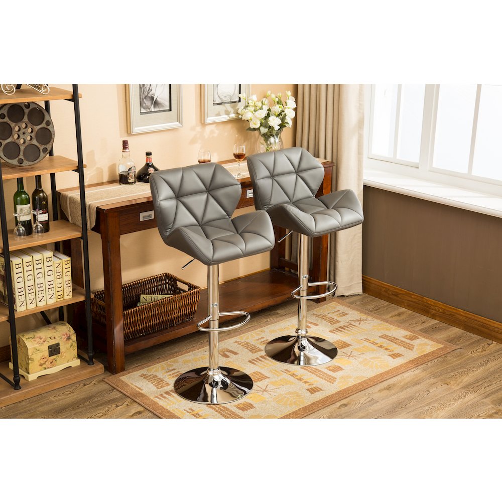 Glasgow Contemporary Tufted Adjustable Height Gray Bar Stools, Set of 2. Picture 7