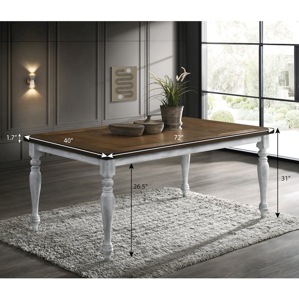 Salines Two-tone Wood Turned Leg Dining Table, Rustic White and Oak. Picture 5