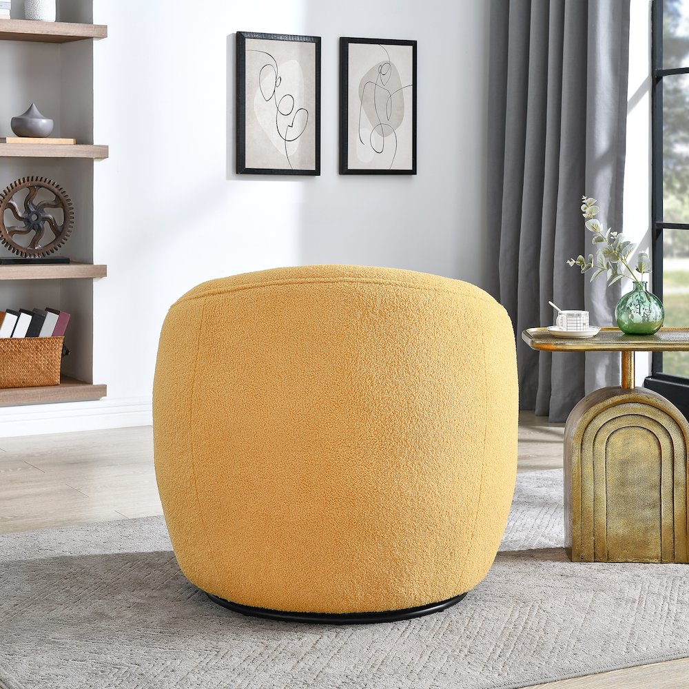 Galleria 360 Swivel Teddy Sherpa Barrel Chair, Yellow. Picture 3