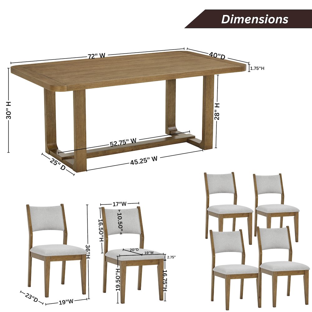 Parker 7-Piece Dining Set, Trestle Dining Table with 6 Stylish Chairs, Light Oak. Picture 15