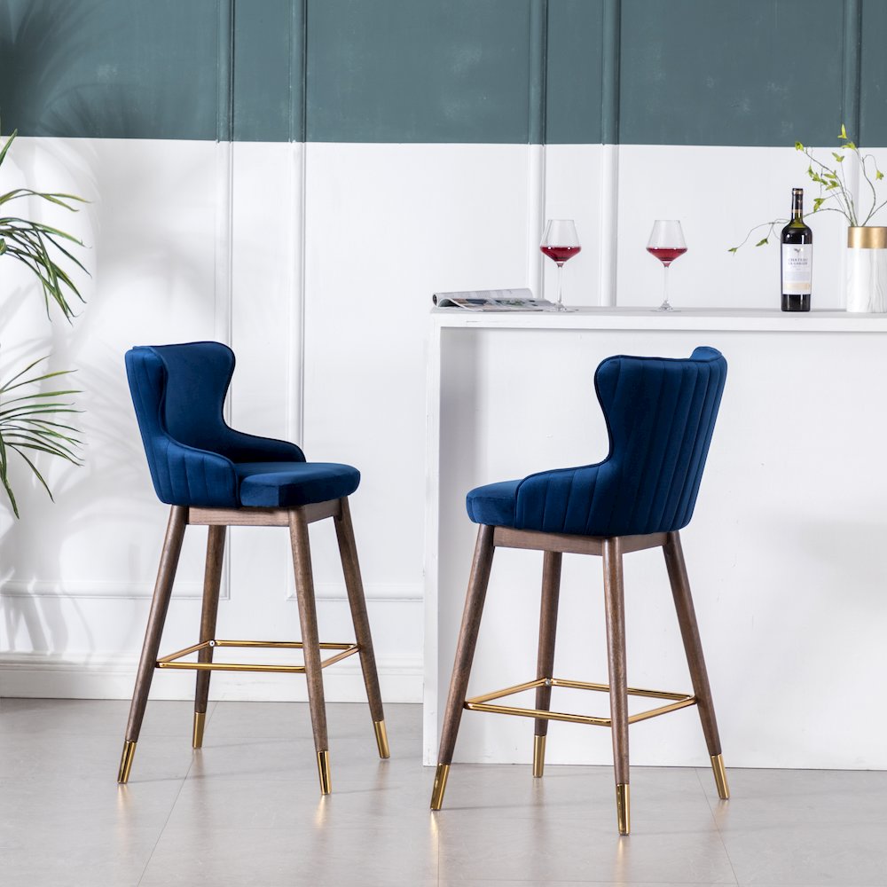 Leland Fabric Upholstered Wingback Bar Stools, Set of 2, Blue. Picture 4