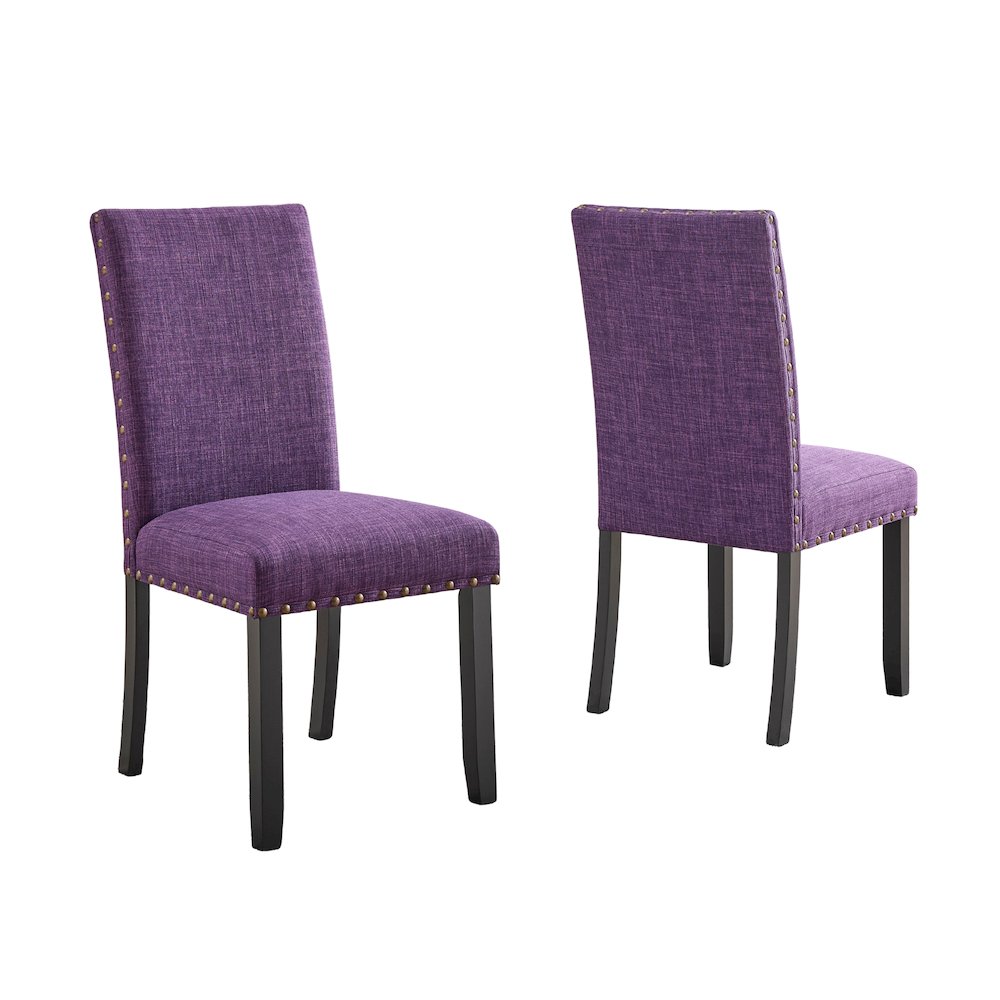 Biony Fabric Dining Chairs with Nailhead Trim, Set of 2, Purple. Picture 1